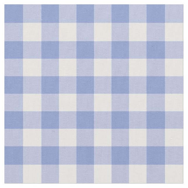 Blue Farmhouse Gingham Plaid Checkered Pattern Fabric (Close Up)