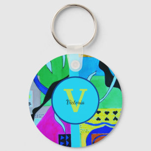 Blue Fashion Abstract Inspiration From Matisse Keychain