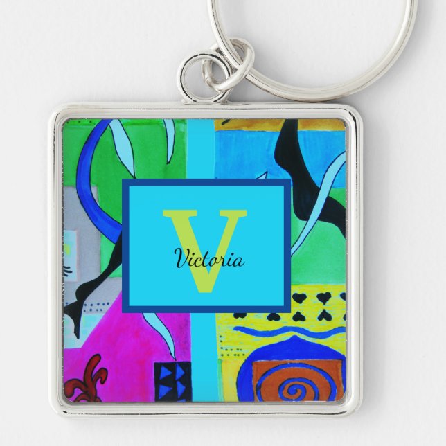 Blue Fashion Abstract Inspiration From Matisse Keychain (Front)
