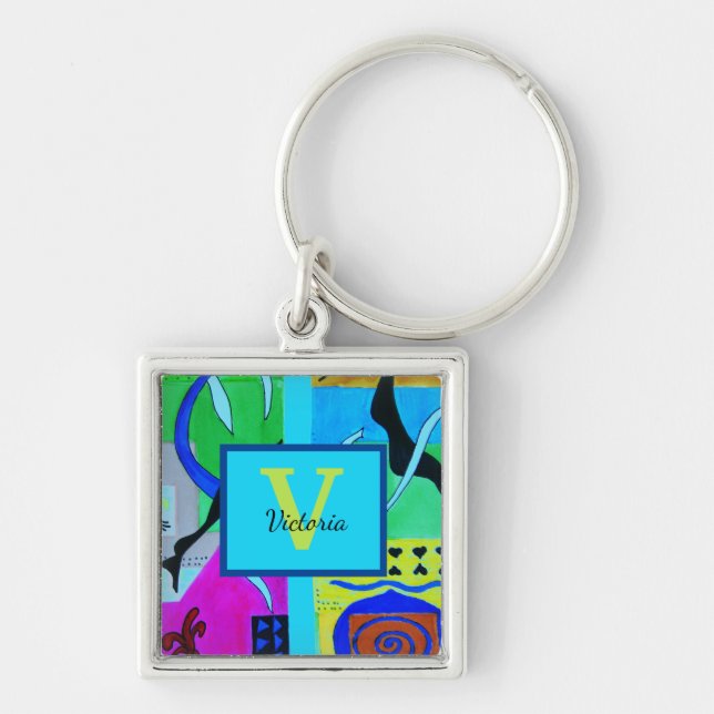 Blue Fashion Abstract Inspiration From Matisse Keychain (Front)