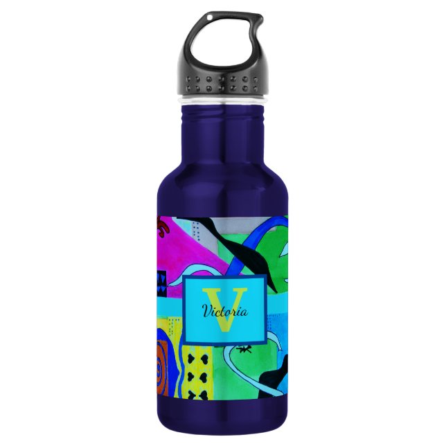 Blue Fashion Abstract Inspiration From Matisse Stainless Steel Water Bottle (Front)