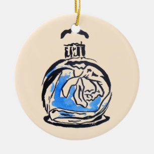 Blue fashion illustration perfume bottle ceramic ornament