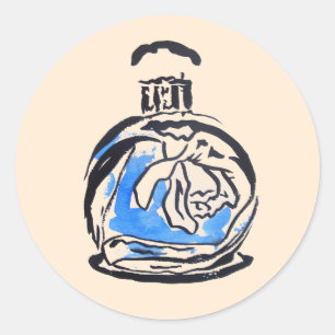 Blue fashion illustration perfume bottle classic round sticker