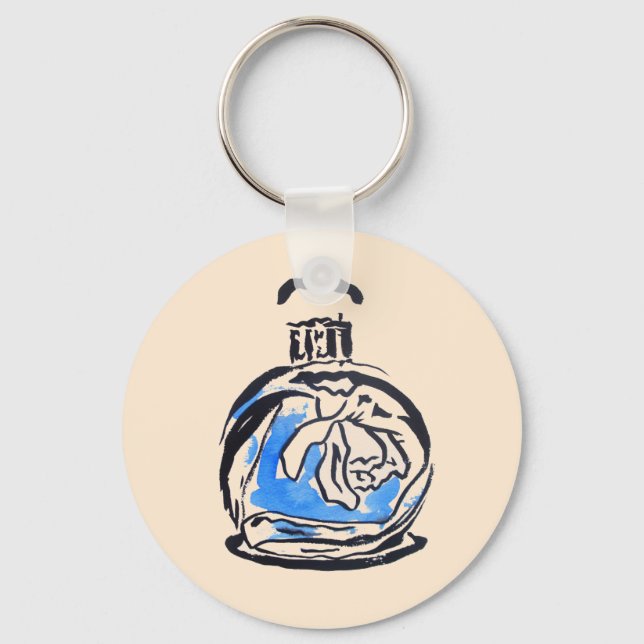 Blue fashion illustration perfume bottle keychain (Front)