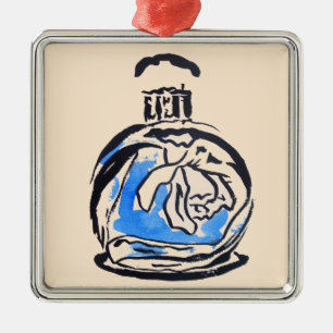 Blue fashion illustration perfume bottle metal ornament