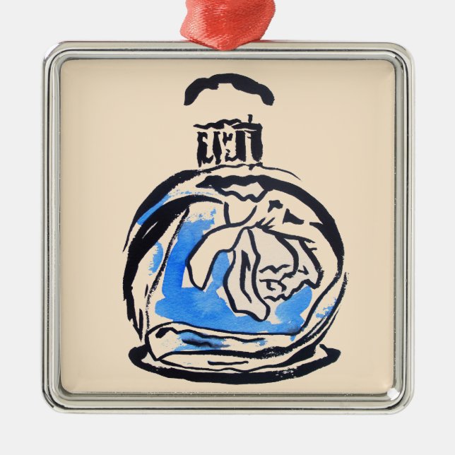 Blue fashion illustration perfume bottle metal ornament (Front)