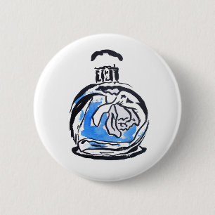 Blue fashion illustration perfume bottle pinback button