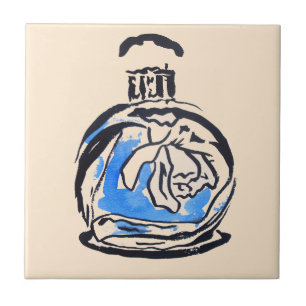Blue fashion illustration perfume bottle tile