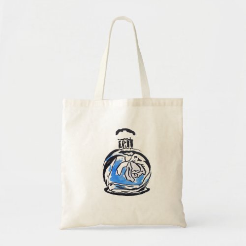 Blue fashion illustration perfume bottle tote bag