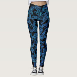Blue, fashion print, pattern leggings
