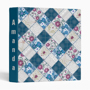 Blue fashionable rustic pattern of fabric scraps 3 ring binder