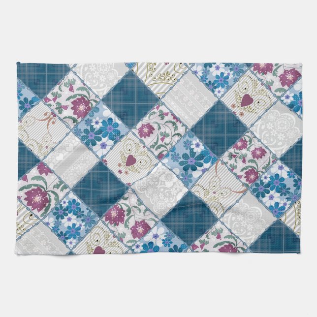 Blue fashionable rustic pattern of fabric scraps kitchen towel (Horizontal)