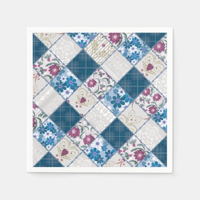 Blue fashionable rustic pattern of fabric scraps napkins (Front)