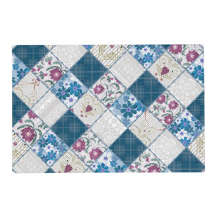Blue fashionable rustic pattern of fabric scraps placemat