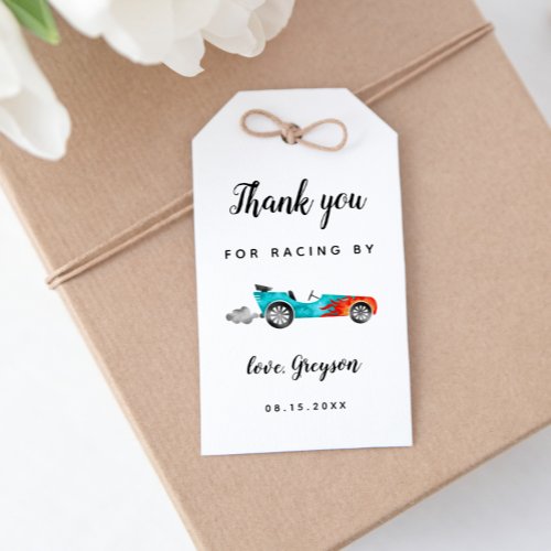 Blue Fast Car Thanks For Racing By Birthday  Gift Tags