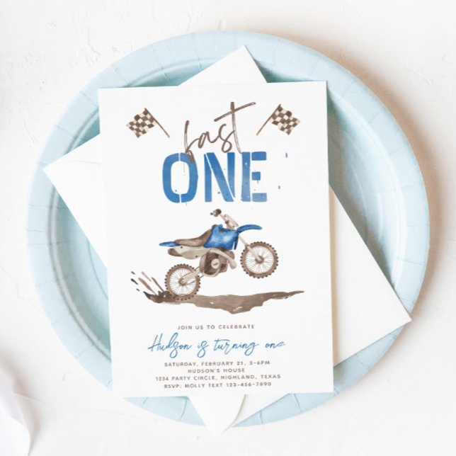 Blue Fast One Dirt Bike Invitation (Creator Uploaded)