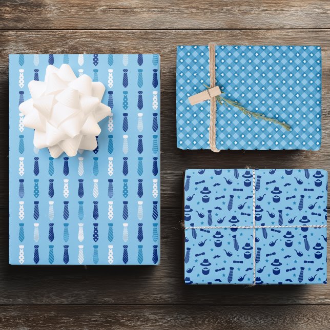 Blue Father's Day Wrapping Paper Sheets (Fun Father's Day Necktie Wrapping Paper)