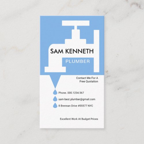 Blue Faucet Tap Leaking Water Plumbing Contractor Business Card