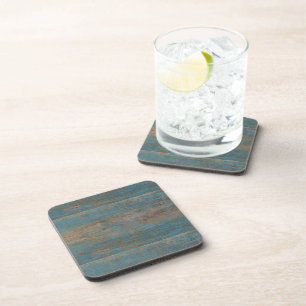 Blue Faux Beach Wood Texture Beverage Coaster