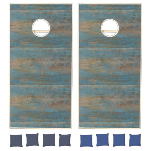 Blue Faux Beach Wood Texture Cornhole Set
