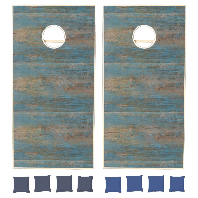 Blue Faux Beach Wood Texture Cornhole Set (Set)