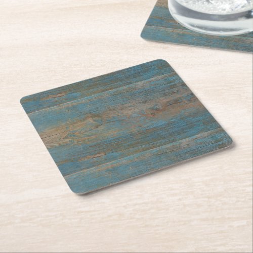 Blue Faux Beach Wood Texture Square Paper Coaster