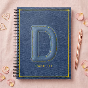 Blue Faux Denim Monogram Letter D Name Notebook