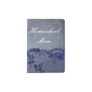 Blue Faux Floral Lace Homeschool Mom Passport Holder