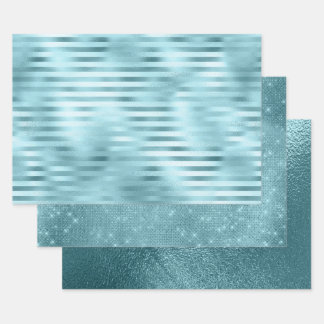 Blue Faux Foil Mix and Match 2 Wrapping Paper Sheets