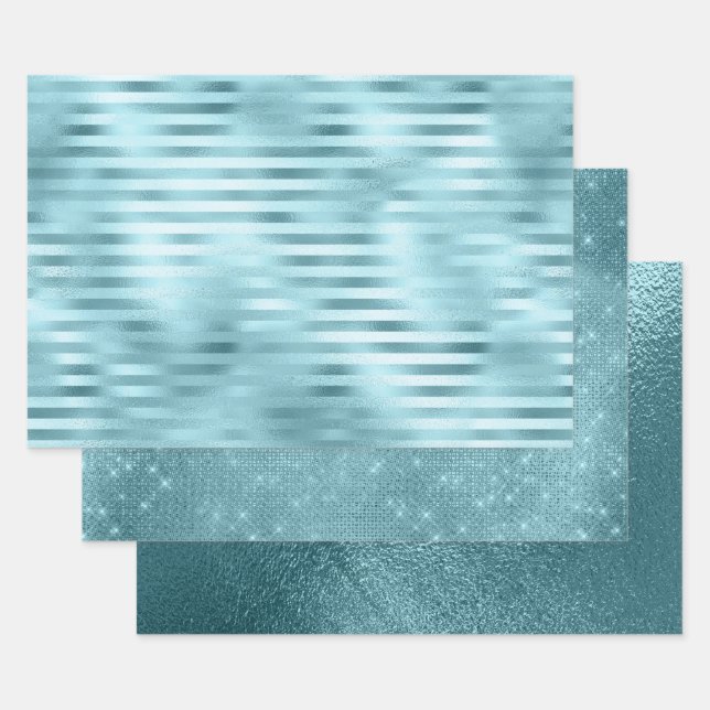 Blue Faux Foil Mix and Match 2 Wrapping Paper Sheets (Set)