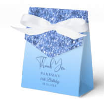 Blue Faux Glitter 16th Birthday Thank You Favor Boxes