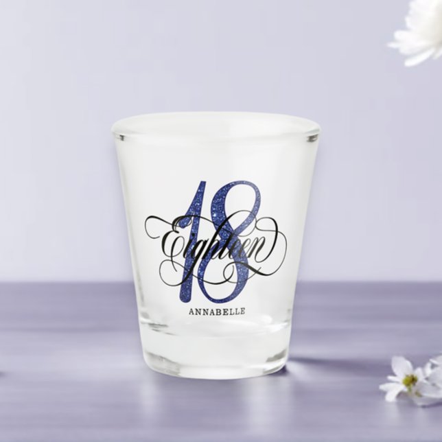 Blue Faux Glitter 18th Birthday  Shot Glass (Creator Uploaded)