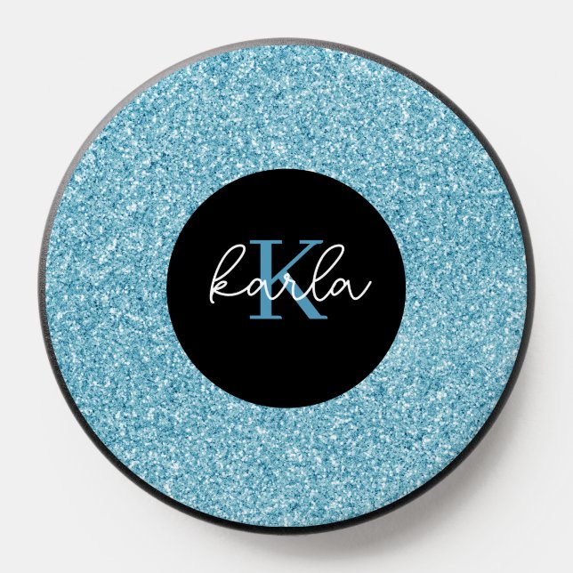 Blue faux glitter and sparkles glam design PopSocket (Popsocket)