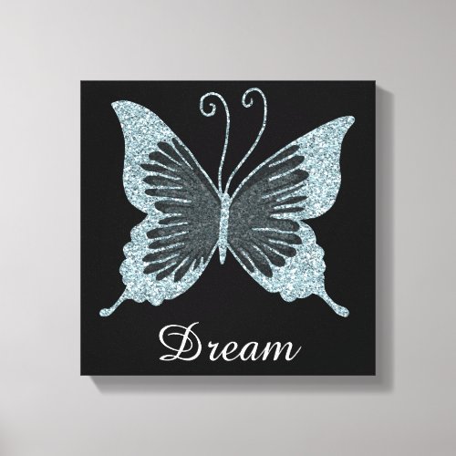 Blue Faux Glitter Butterfly Dream Canvas Print