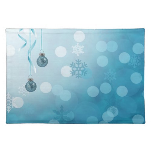 Blue Faux Glitter Christmas Ornaments Cloth Placemat