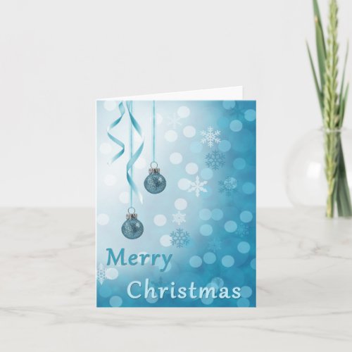 Blue Faux Glitter Christmas Ornaments Holiday Card