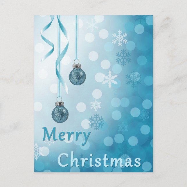 Blue Faux Glitter Christmas Ornaments Holiday Post Postcard (Front)