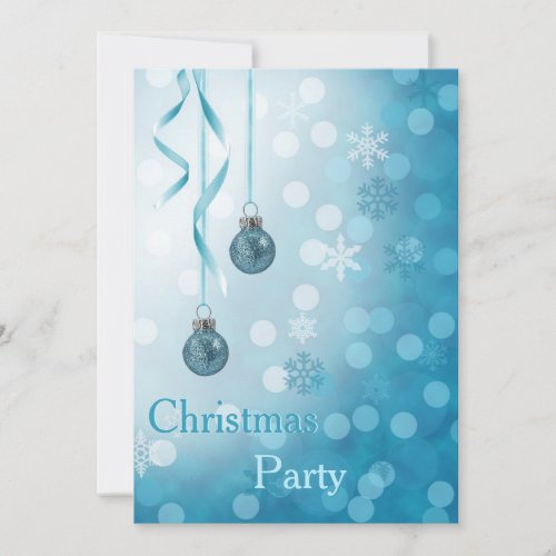 Blue Faux Glitter Christmas Ornaments Invitation