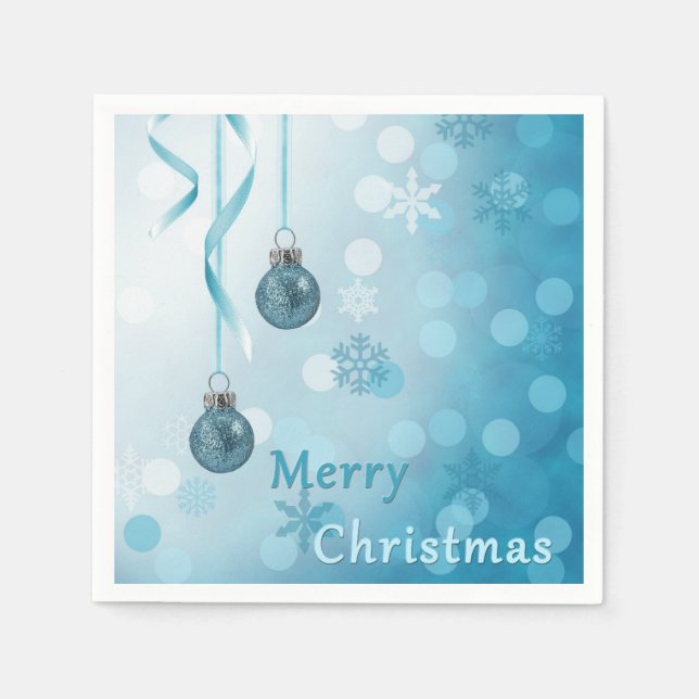 Blue Faux Glitter Christmas Ornaments Paper Napkins (Front)