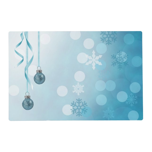 Blue Faux Glitter Christmas Ornaments Placemat (Front)