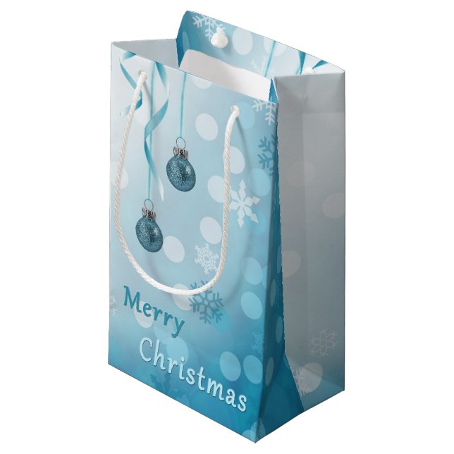 Blue Faux Glitter Christmas Ornaments Small Gift Bag (Front Angled)