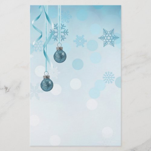 Blue Faux Glitter Christmas Ornaments Stationery