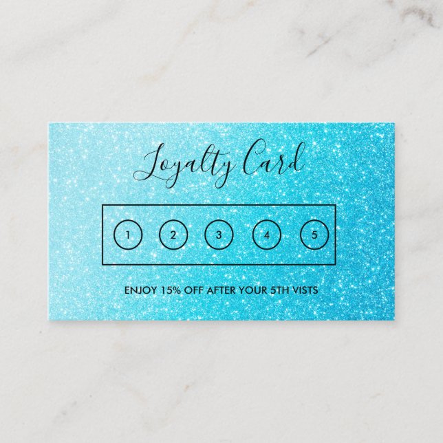 Blue Faux Glitter Custom Loyalty Card (Front)