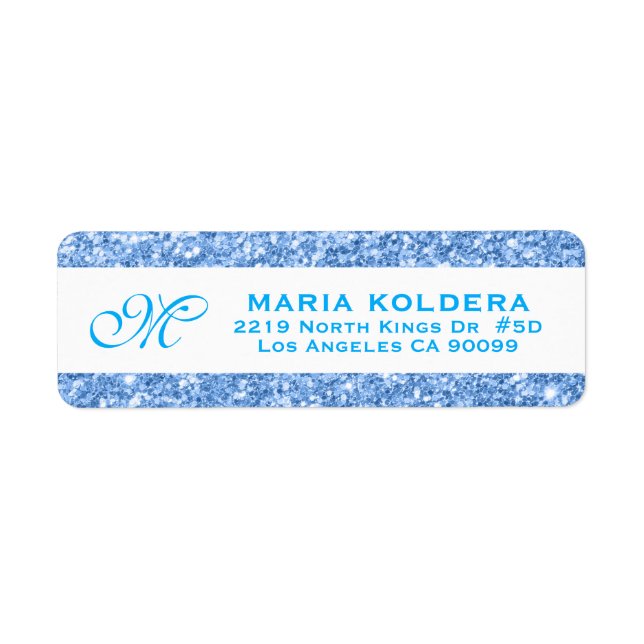 Blue Faux Glitter Custom Monogram Label (Front)