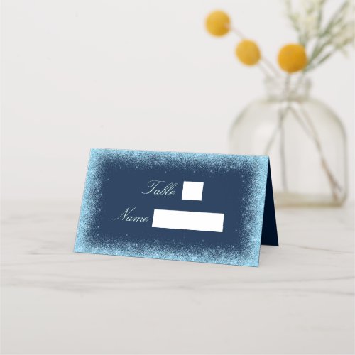 Blue Faux Glitter Effect Border Wedding Venue Place Card