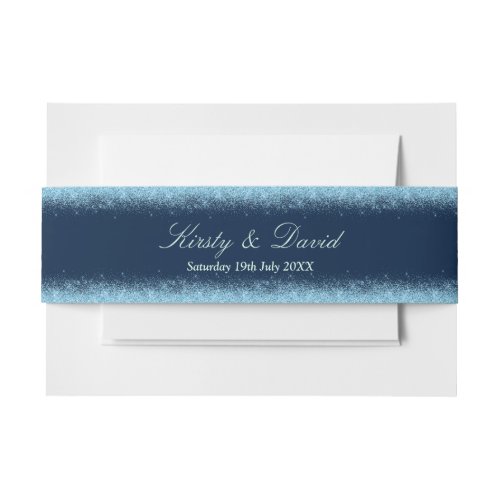 Blue Faux Glitter Effect Wedding Invitation Belly Band