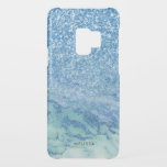 Blue Faux Glitter & Faux Marble Ombre Uncommon Samsung Galaxy S9 Case<br><div class="desc">Modern trendy design. Light-blue faux glitter with blue glitter faux marble ombre.</div>