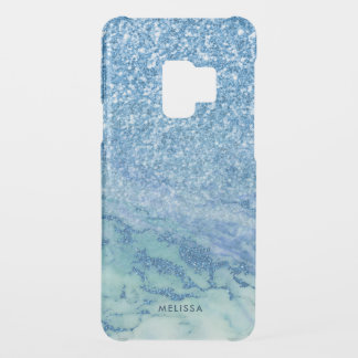 Blue Faux Glitter & Faux Marble Ombre Uncommon Samsung Galaxy S9 Case