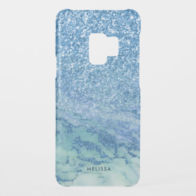 Blue Faux Glitter & Faux Marble Ombre Uncommon Samsung Galaxy Case (Back)