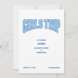 Blue Faux Glitter GIRLS TRIP Bachelorette Party  Invitation